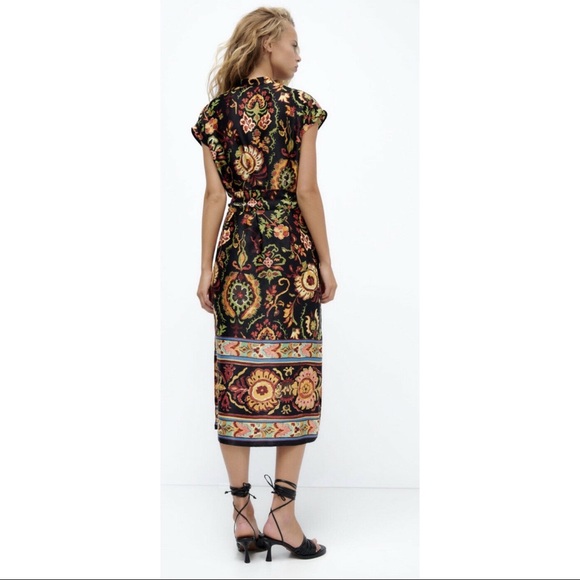 NWT Zara Printed Tunic Midi Dress Paisley Black Multicolor L - Picture 2 of 12